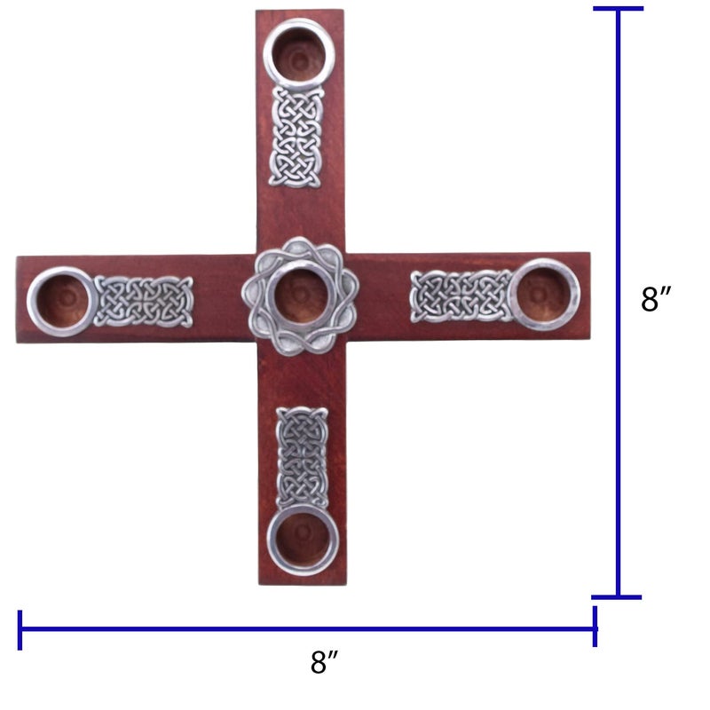Cathedral Art Celtic Knot Wood Cross Advent Wreath Candle Holder, 8-Inch Diameter, Brown, Model:AD133 - Image 5